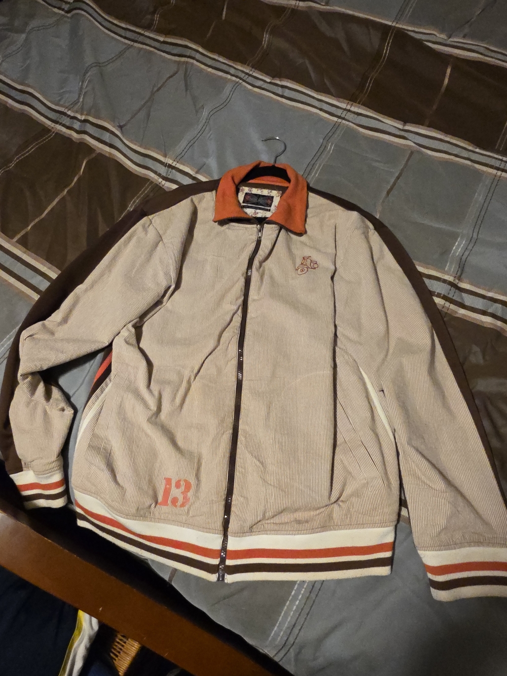 Mens English Laundry Beige Bomber Jacket with Orange Trim sz 2xl